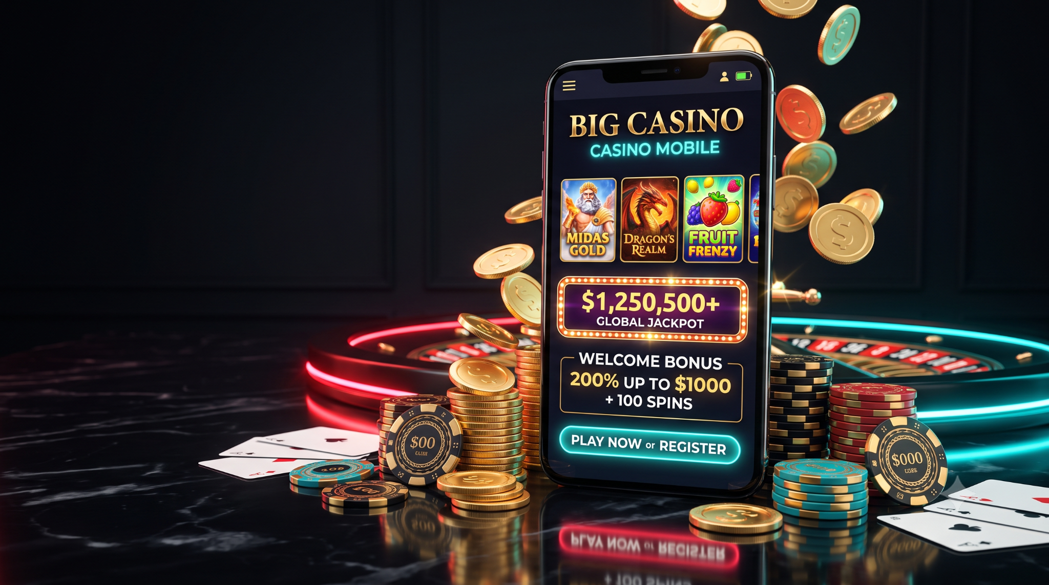 Big Casino mobile con slot, jackpot e chips