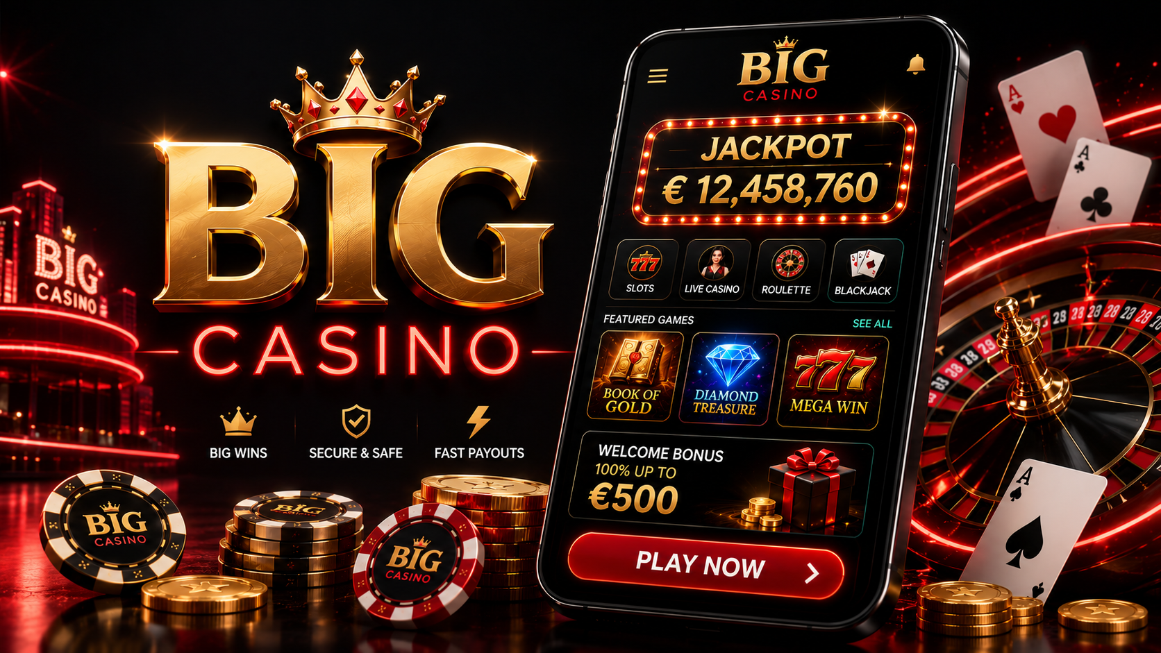 Homepage di Big Casino con menu giochi e area promozioni